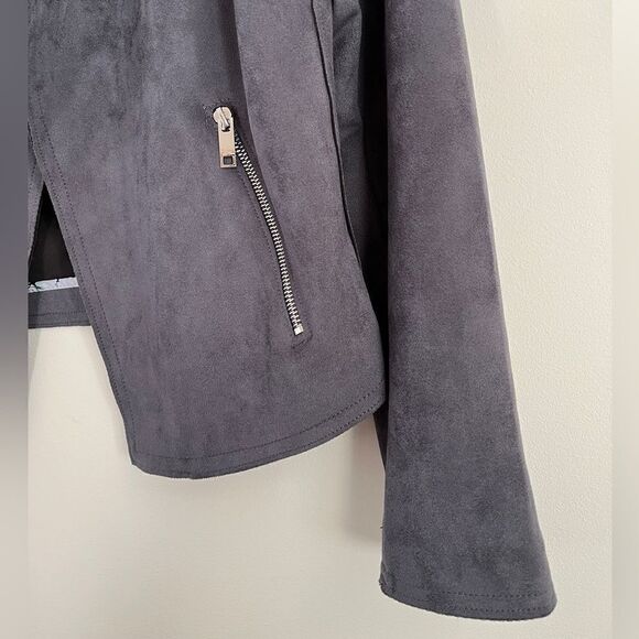 philosophy Faux Leather Suede Gray Moto Jacket | Size Petite Small - Picture 5 of 9